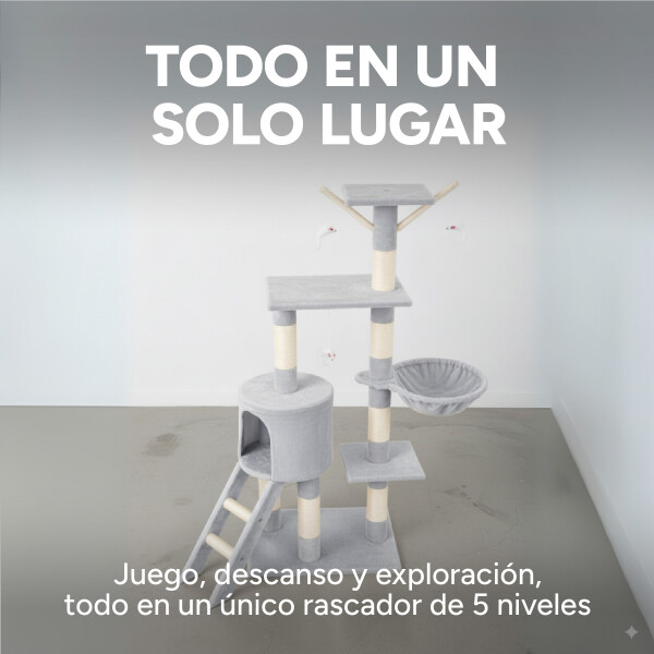 Rascador Torre 5 Niveles En Felpa Y Sisal Para Gato Juego Variante Color Gris Claro