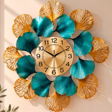 Reloj De Pared Hojas Doradas Con Verde Reloj De Pared Hojas Doradas Con Verde
