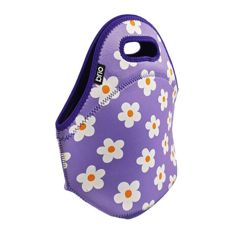 Lunchera de Neopreno Brio Bolso Térmico Bebida Comida c/ Asa Lila Con Margaritas