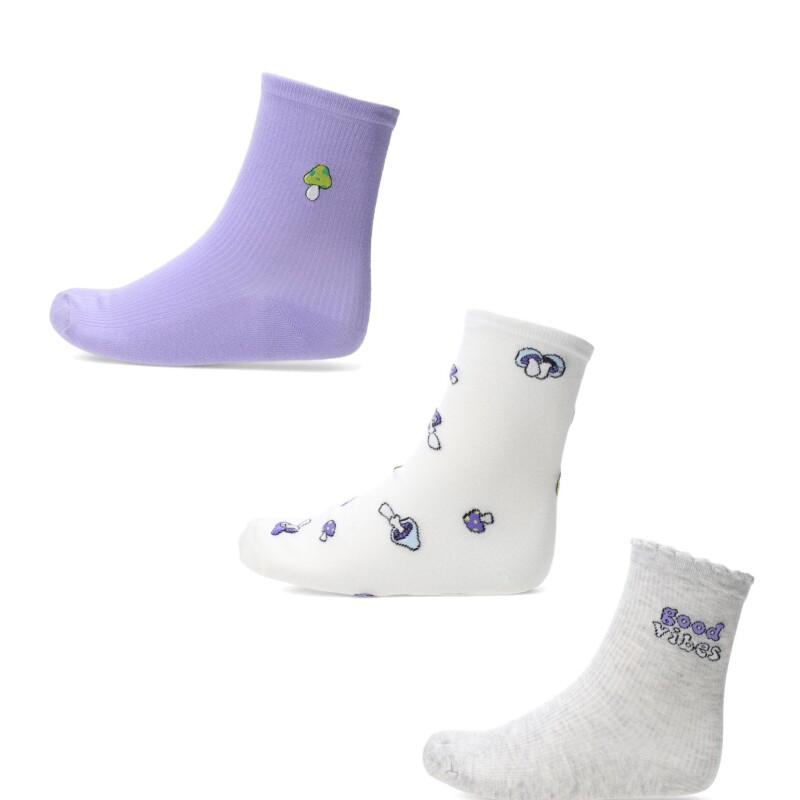 Medias de Mujer Miss Carol pack x3 white Gris - Blanco - Lila