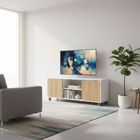 Mueble Rack de Tv Hasta 50" Manhattan de Piso con 2 Puertas y Estantes 120 cm de Ancho - Manchester / Blanco Mueble Rack de Tv Hasta 50" Manhattan de Piso con 2 Puertas y Estantes 120 cm de Ancho - Manchester / Blanco