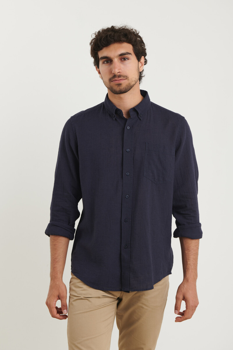 CAMISA DE LINO HARRINGTON LABEL - Azul 