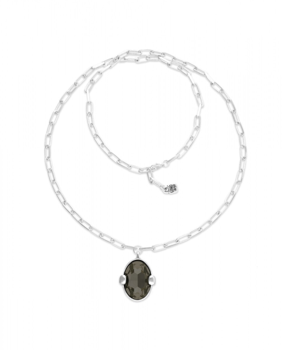 COLLAR LARGO DE ALEACIÓN DE METALES BAÑADO EN PLATA DE LEY CON CRISTAL FACETADO GRIS - Colgante 