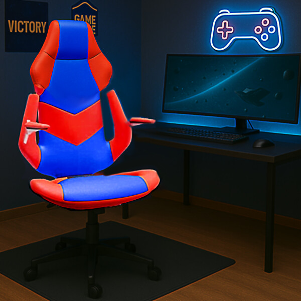 Silla De Oficina Reclinable Con Apoya Brazos (rojo/celeste) SILLA GAMER PL ROJO/CELESTE/BLANCO