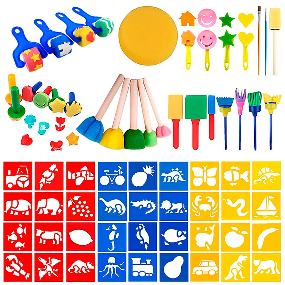 Set Arte Sellos 66 Pcs + Esponja + Pinceles P/niños - Esc007007 