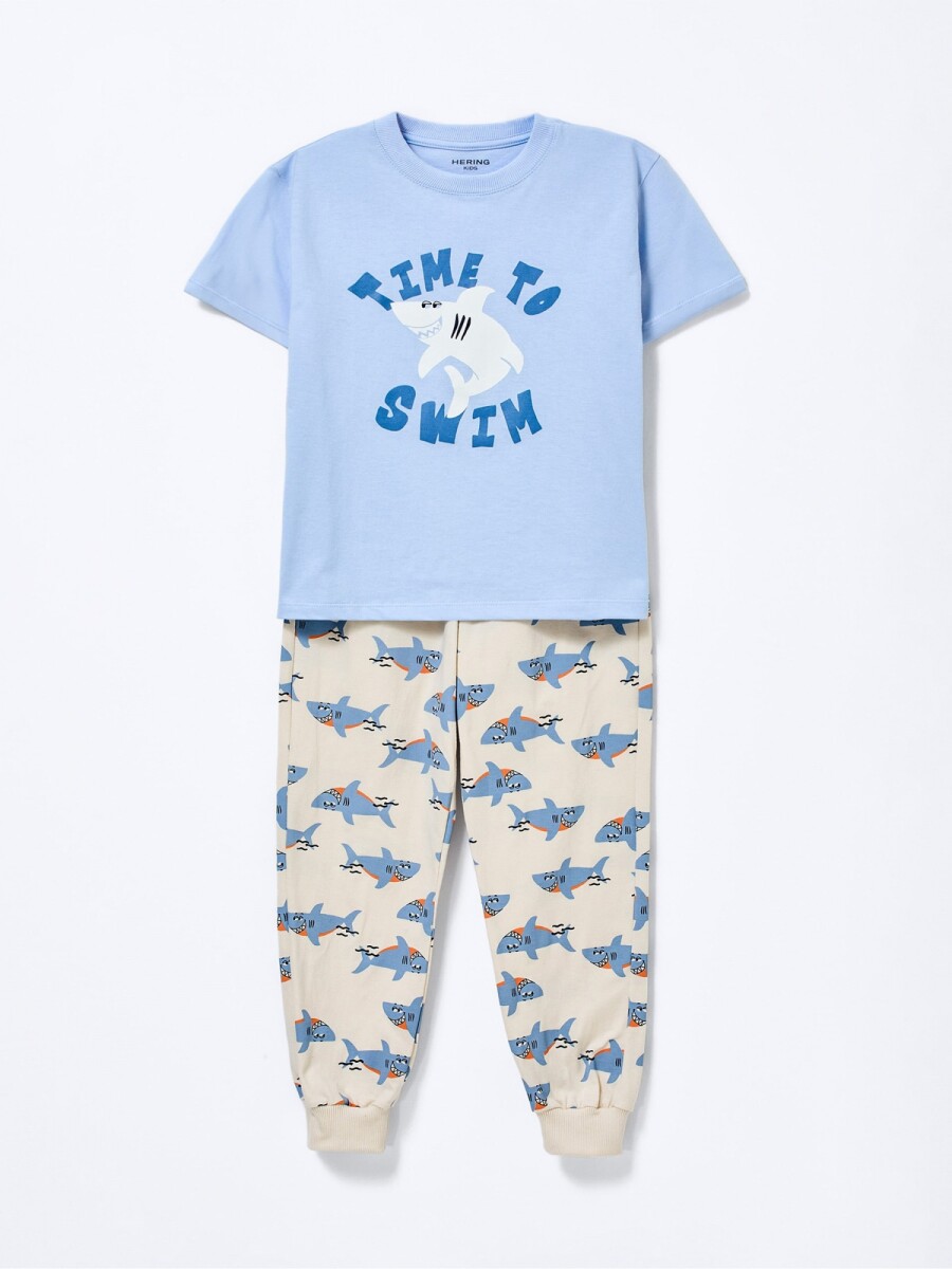 PIJAMA INFANTIL CON ESTAMPA - CELESTE 