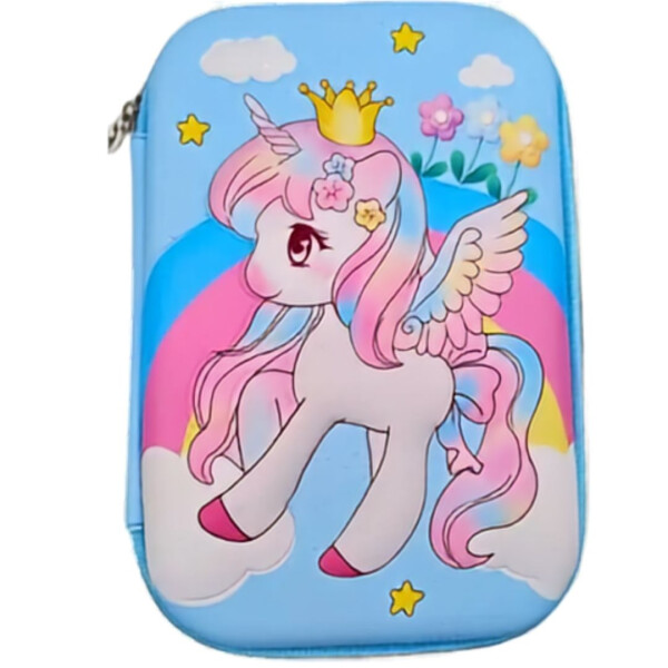 Cartucheras Escolares 1piso estampados 3D Niña UNICORNIO CELESTE