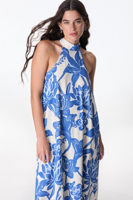 Vestido Largo Mixture Flores Azul