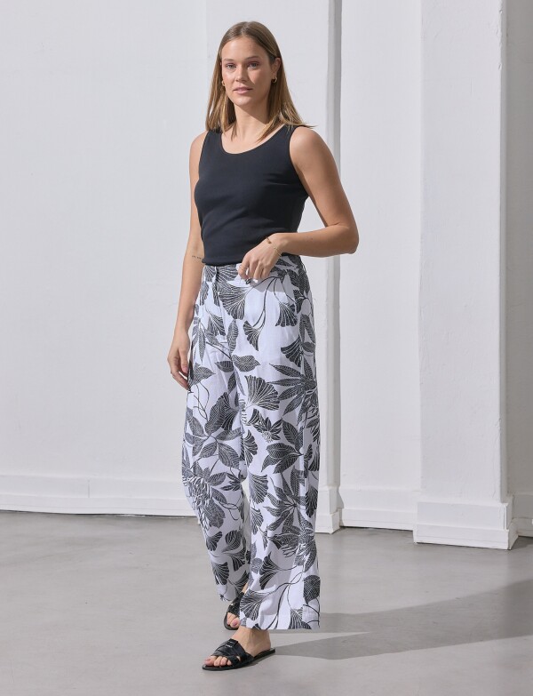 Pantalon Lino NEGRO/BLANCO