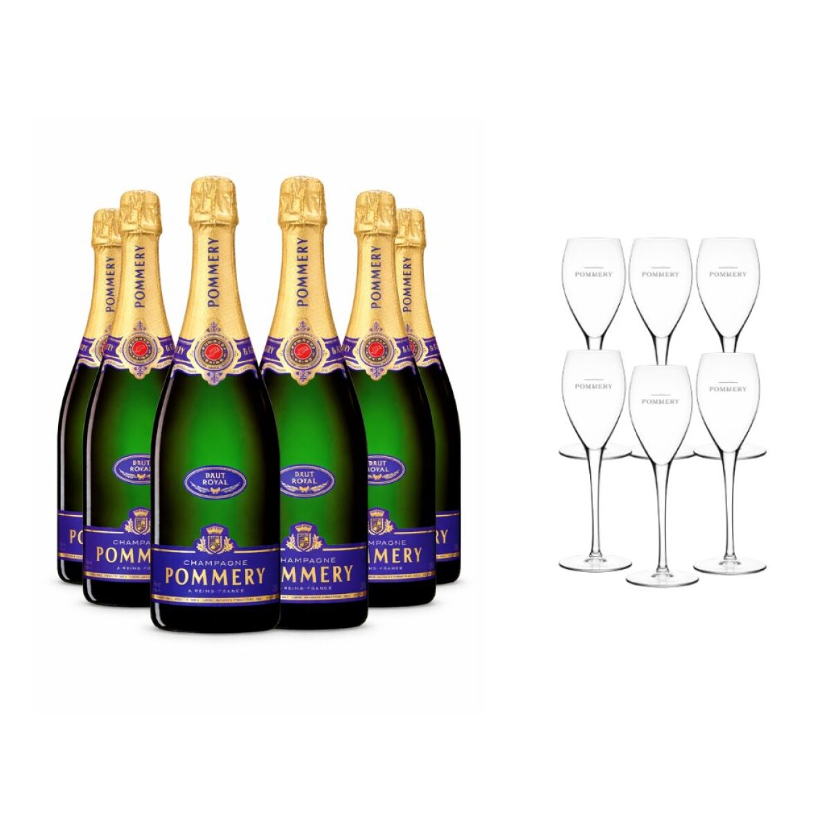 Pommery Brut Royal 6 botellas De 750ml + 6 copas 
