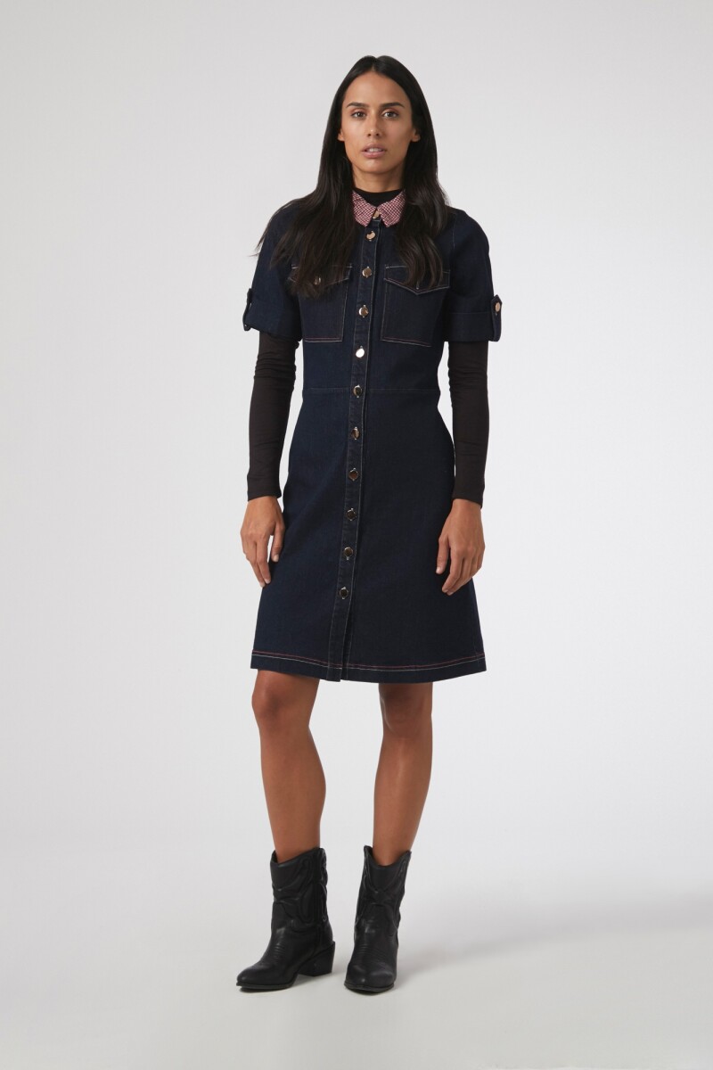 Vestido de jean con cuello desmontable jean oscuro