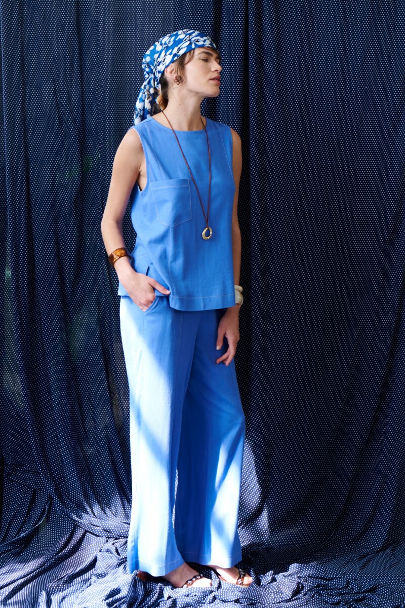 PANTALON LINO POCKET AZUL