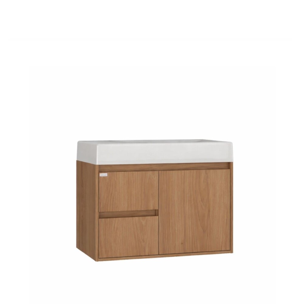 Mueble De Baño Suspendido Nicole 78 Cm Mesada y bacha embutida en resina natural Mueble De Baño Suspendido Nicole 78 Cm Mesada Y Bacha Embutida En Resina Natural