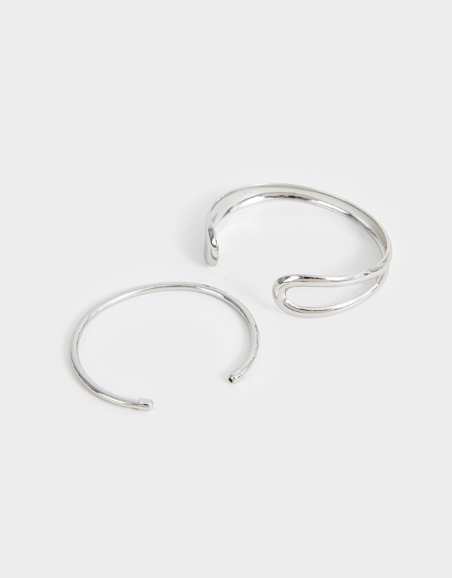 Pulseras Rígidas Sets Metal Pulseras Rígidas De Metal - Plateado