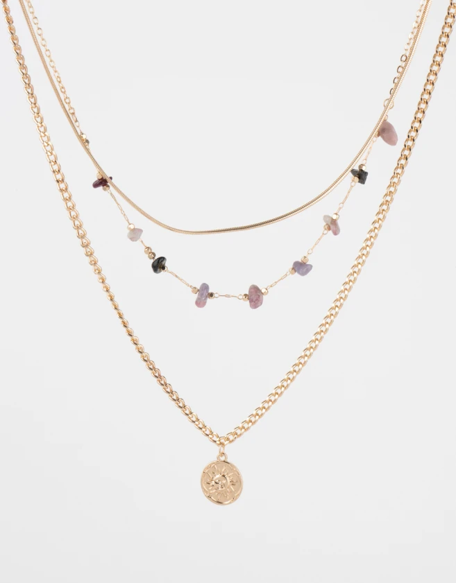 Collares Cortos Con Piedra Natural Collar Con Piedritas - Dorado
