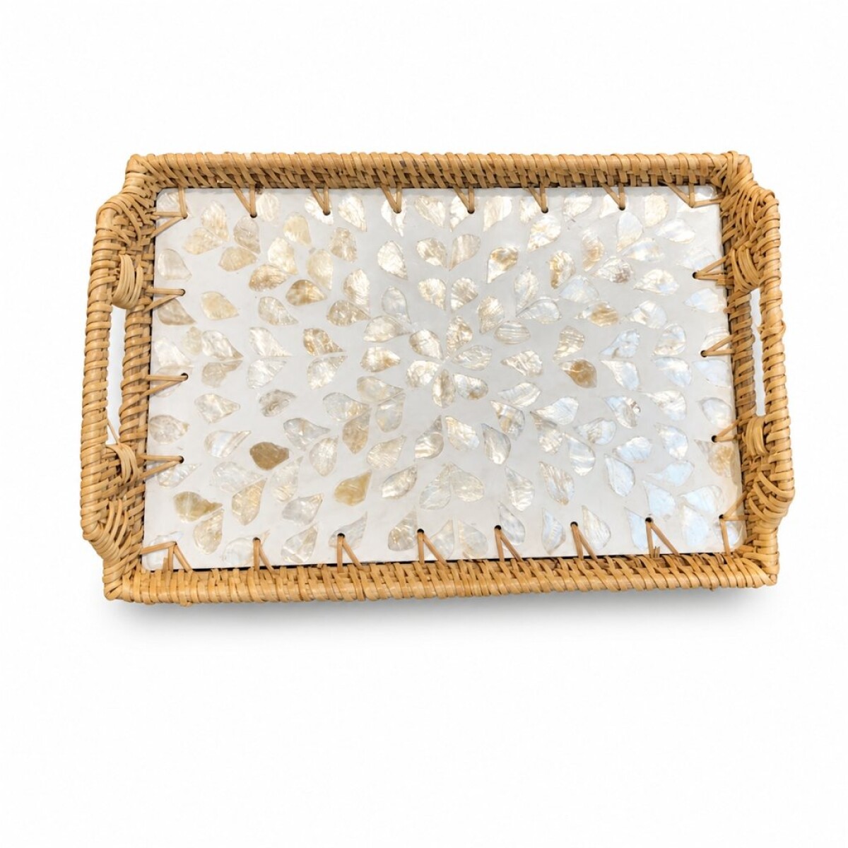 BANDEJA RECTANGULAR 30X20X3CM FIBRA Y NACAR BLANCO 