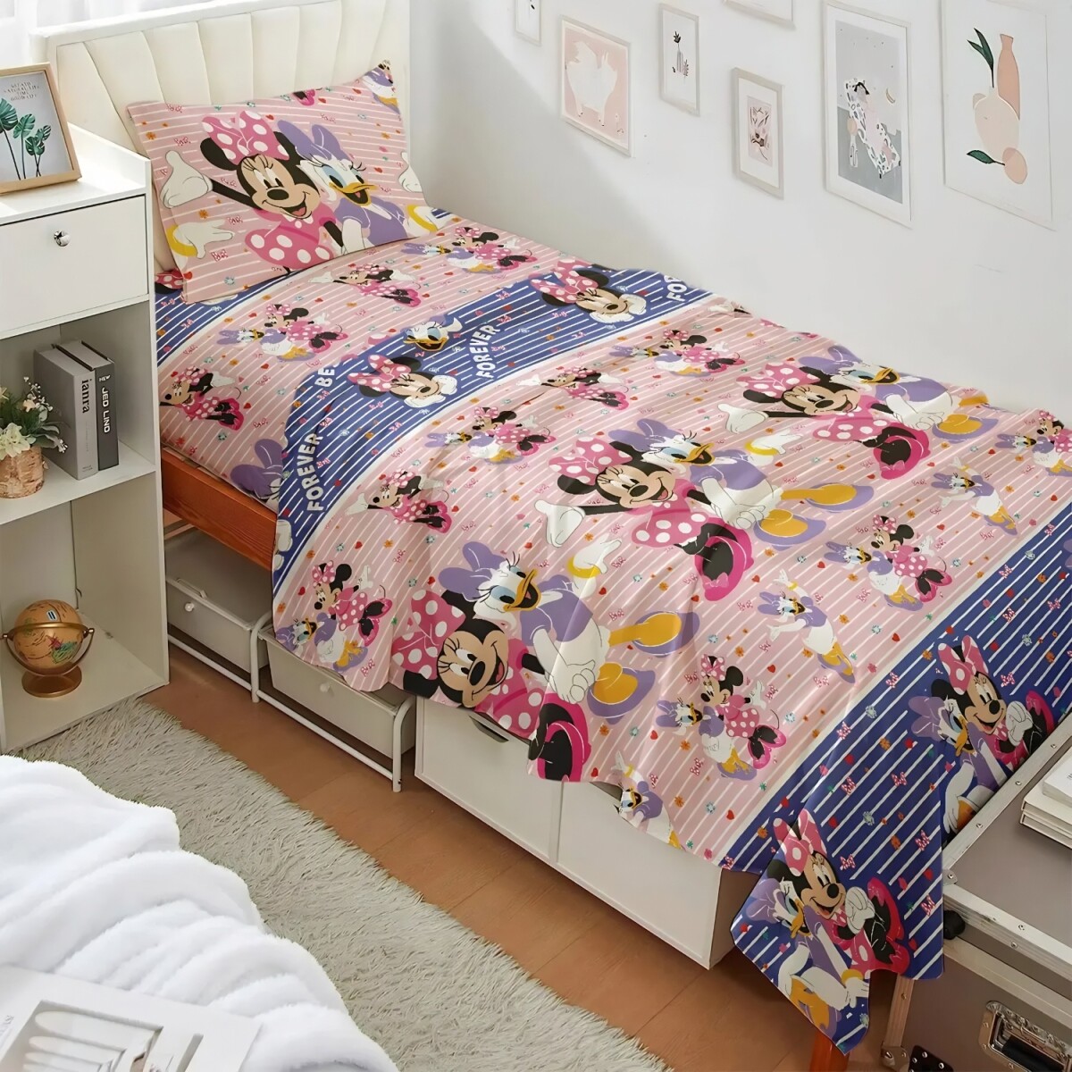 Juego De Sábanas Disney Infantil 1 Plaza Frozen Para Dormitorio Infantil - Minnie 