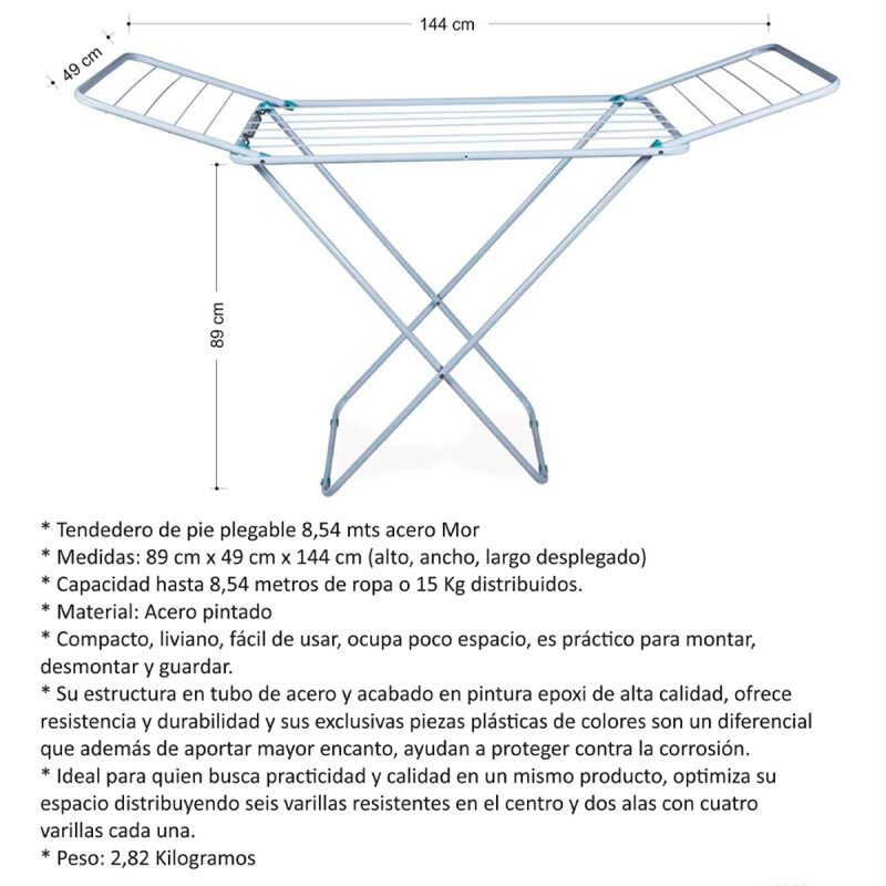 Tendedero de piso con extensiones Slim en acero 8,54 mts BLANCO