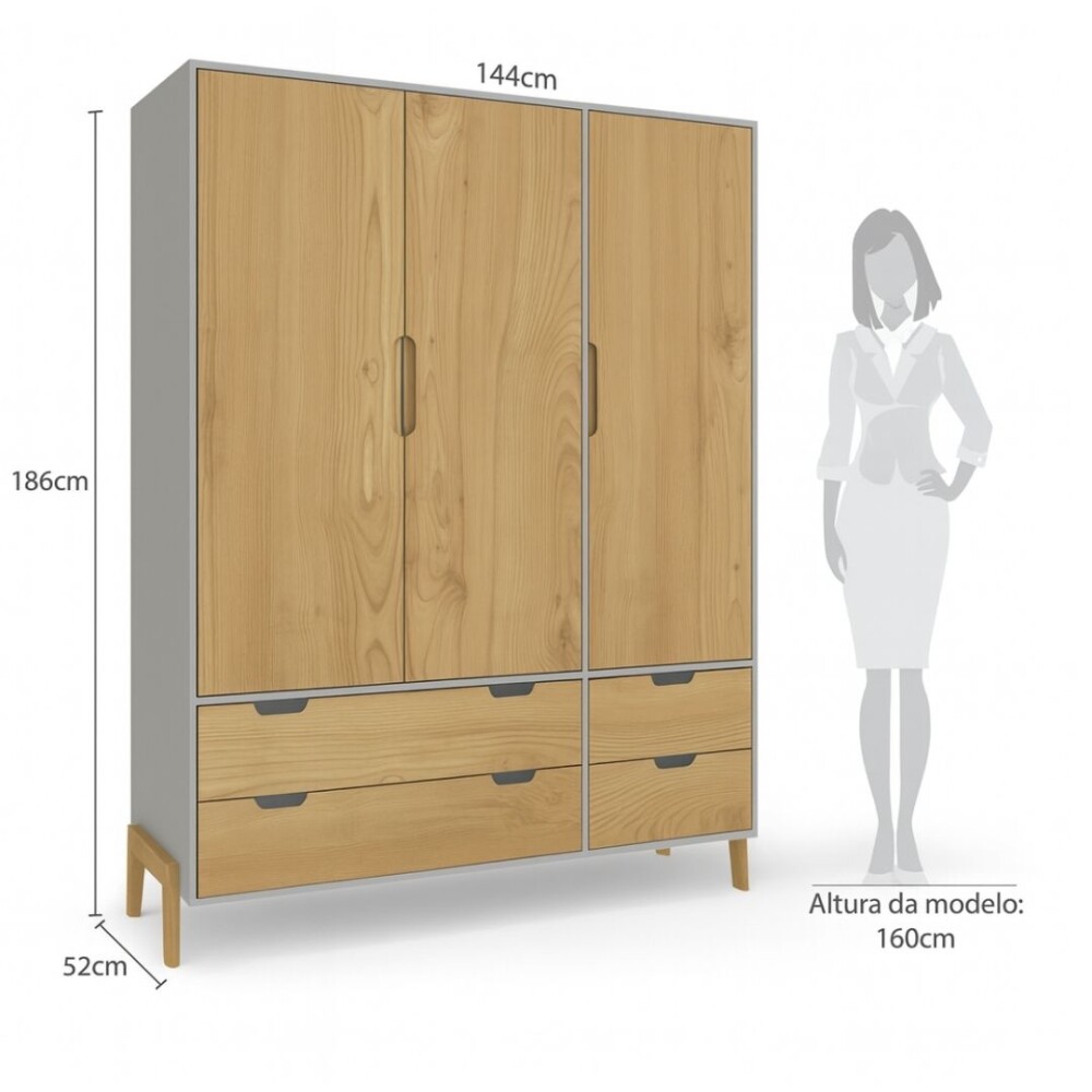 ROPERO - 3 PUERTAS LINEA WOOD GRIS
