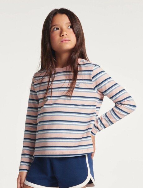 BLUSA MANGA LARGA INFANTIL A RAYAS ROSA