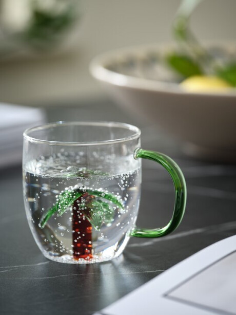 Taza HILMER Ø8xH9 cm 32 cl vidrio con palma Taza HILMER Ø8xH9 cm 32 cl vidrio con palma
