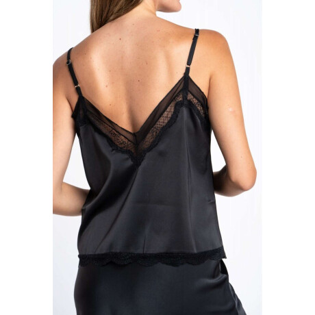 Blusa Satinada Con Encaje Negro