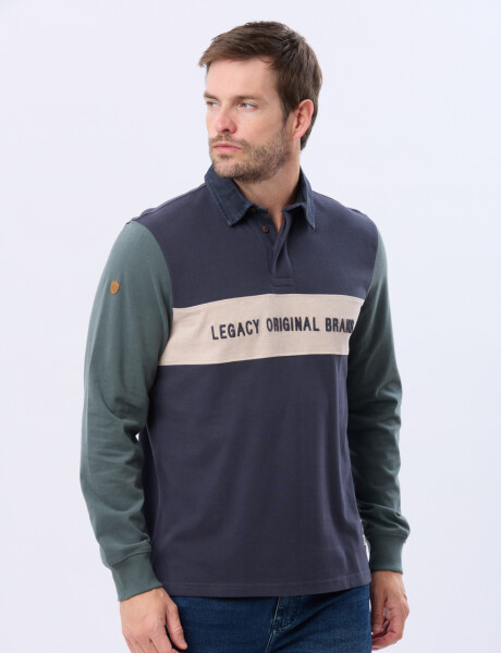 REMERA POLO RAYADA DE ALGODON Azul