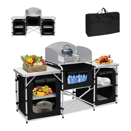 Cocina de Camping Pleg Grande Multifun C/Mesas Lat Bolso Negro