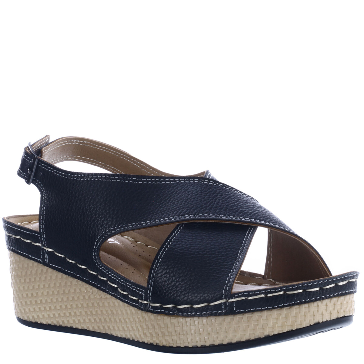 Sandalia de Mujer Lady Confort LESLIE con tiras cruzadas y velcro en tobillera - Negro 