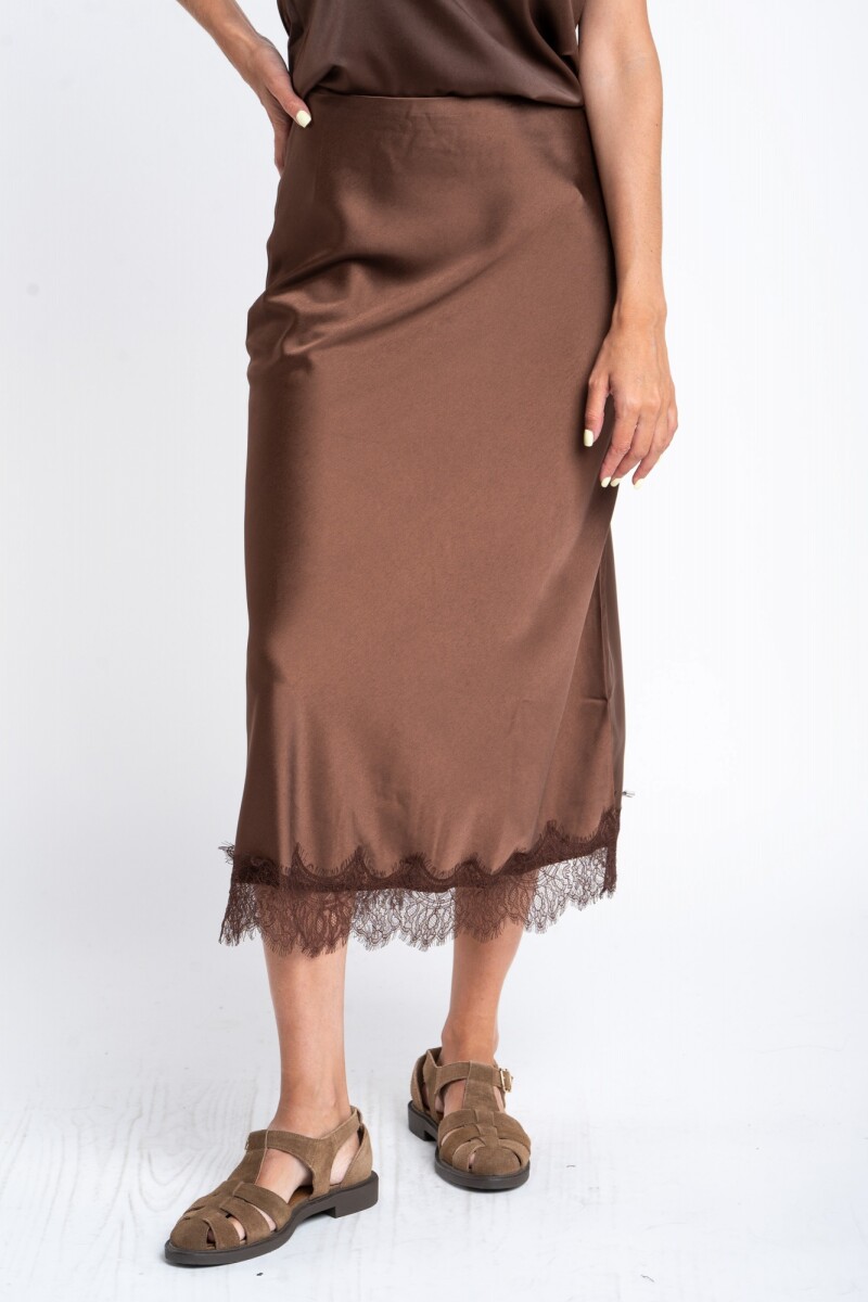 Falda Midi Satinada Chocolate