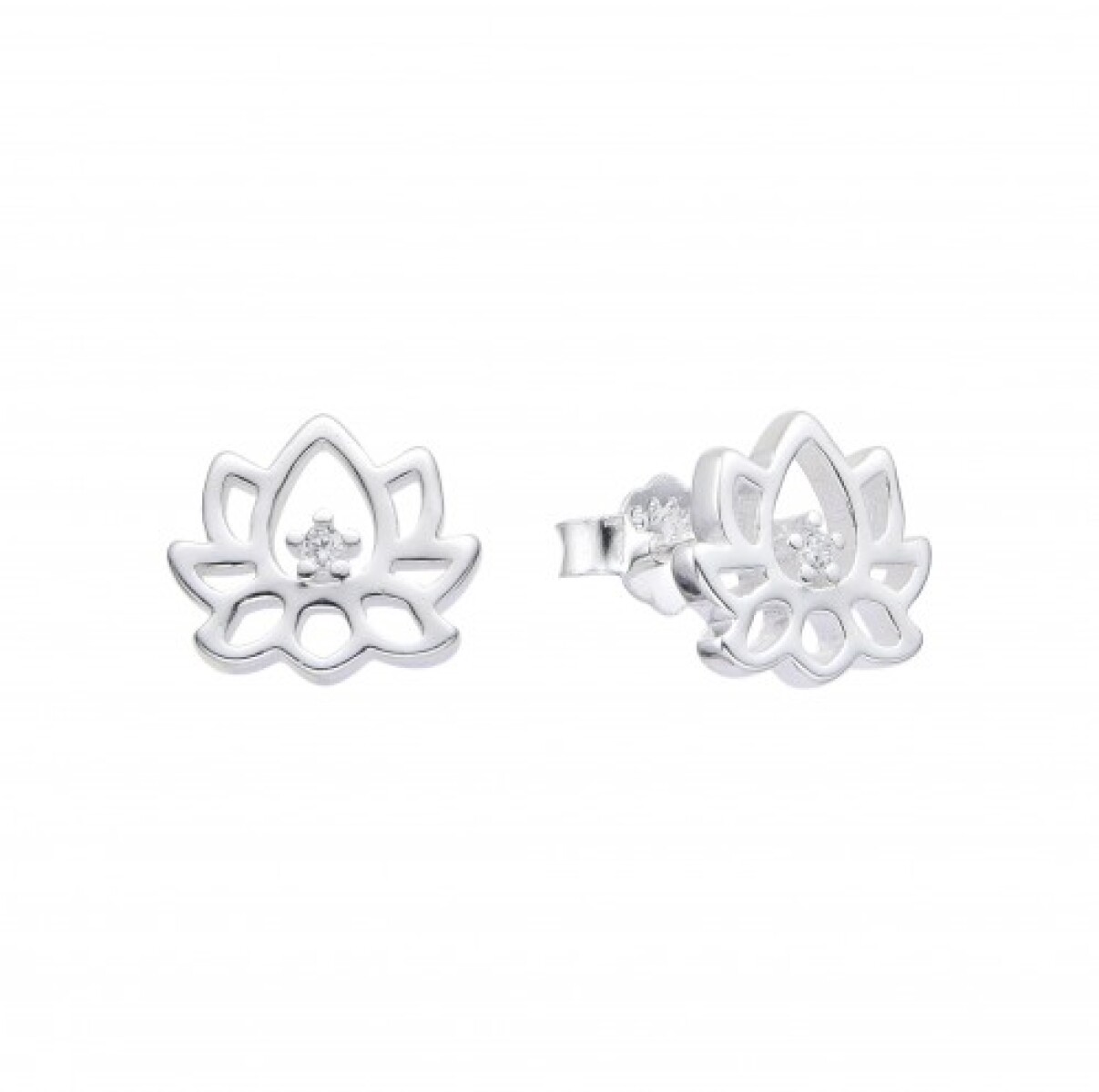 Par de caravanas de plata 925 y circonia, FLOR DE LOTO. 