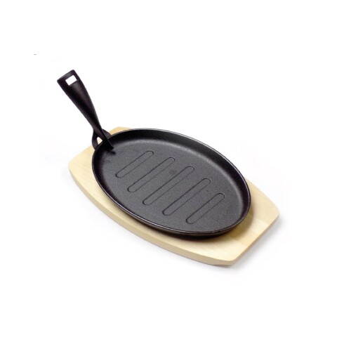 PLANCHA GRIL OVAL D27.5*17.5CM HIERRO C/BASE MADER PLANCHA GRIL OVAL D27.5*17.5CM HIERRO C/BASE MADER