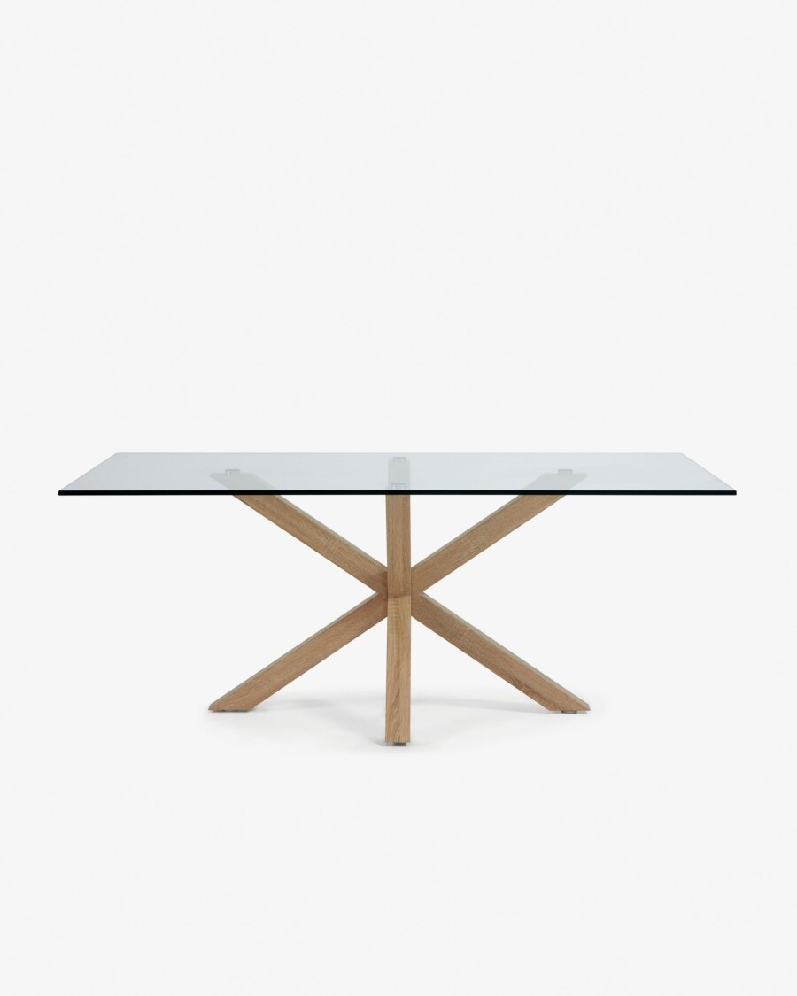 Mesa Argo 200 x 100 cm cristal patas de acero efecto madera Mesa Argo 200 x 100 cm cristal patas de acero efecto madera
