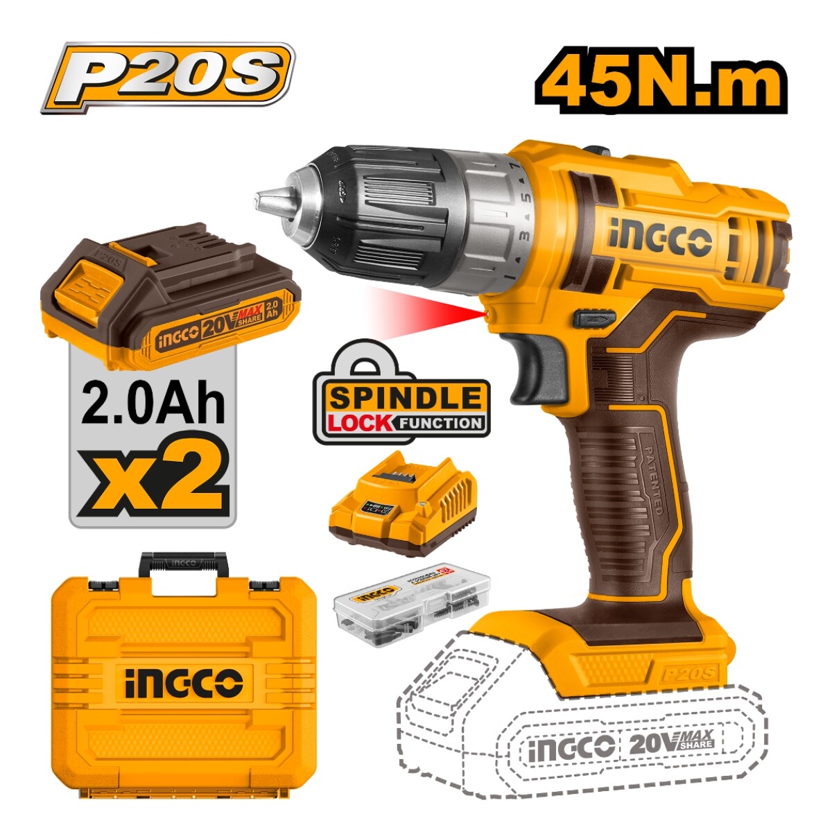 Atornillador a Bateria Ingco CDLI200528 VOLT C 2BAT 