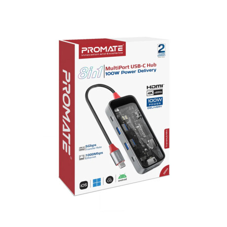 Hub Promate Usb-c 8 En 1 Hdmi-rj45-sd Hub Promate Usb-c 8 En 1 Hdmi-rj45-sd