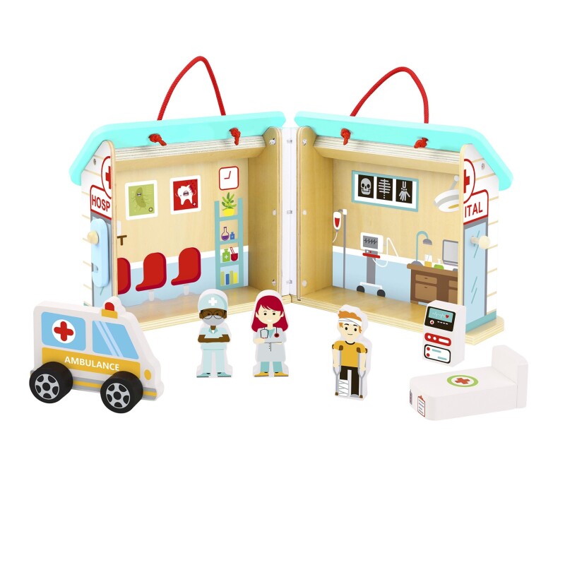 TOOKY TOY CAJA DE HOSPITAL CON FIGURAS DE MADERA TOOKY TOY CAJA DE HOSPITAL CON FIGURAS DE MADERA
