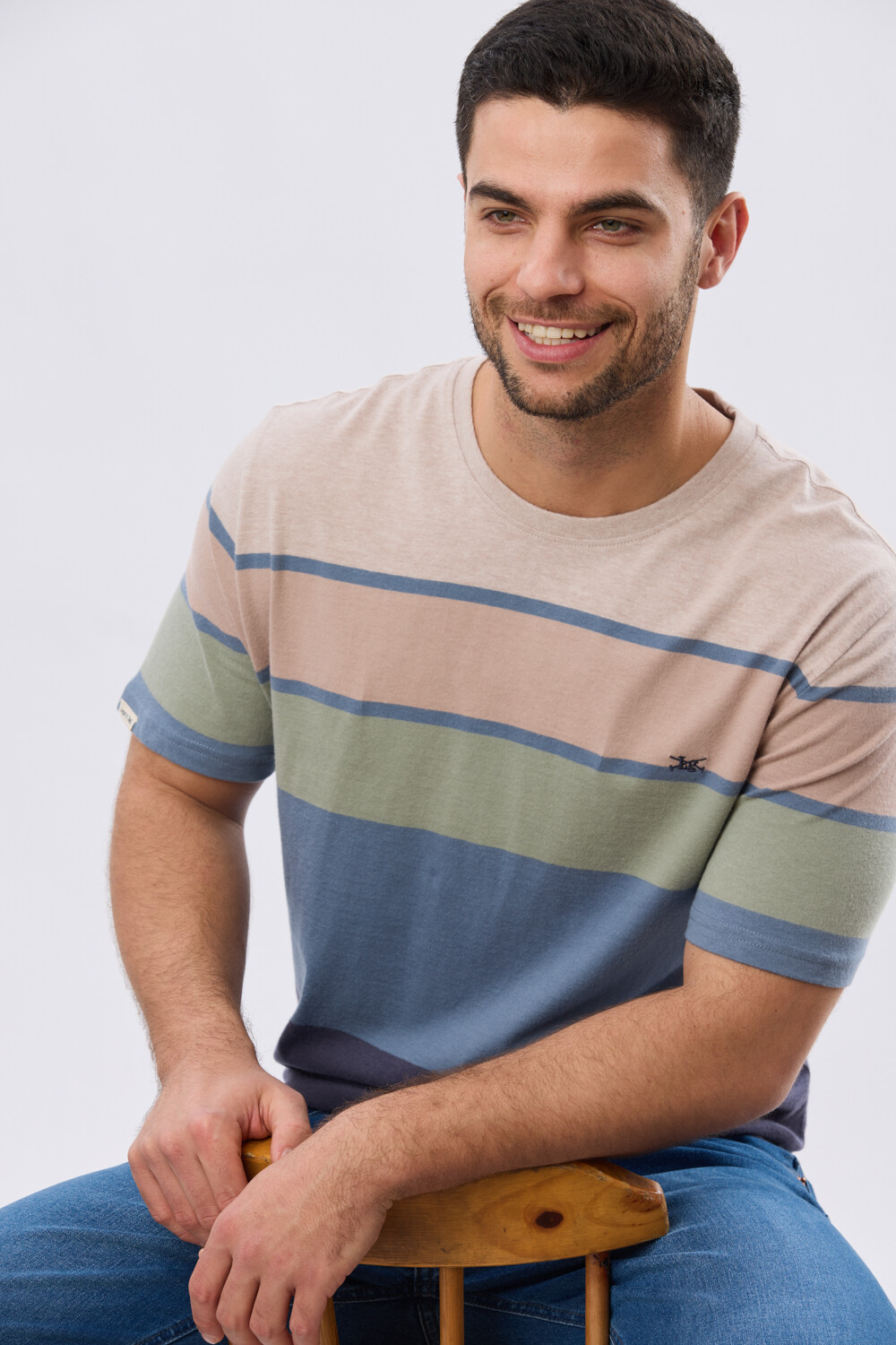 REMERA RAYADA DE ALGODÓN Beige