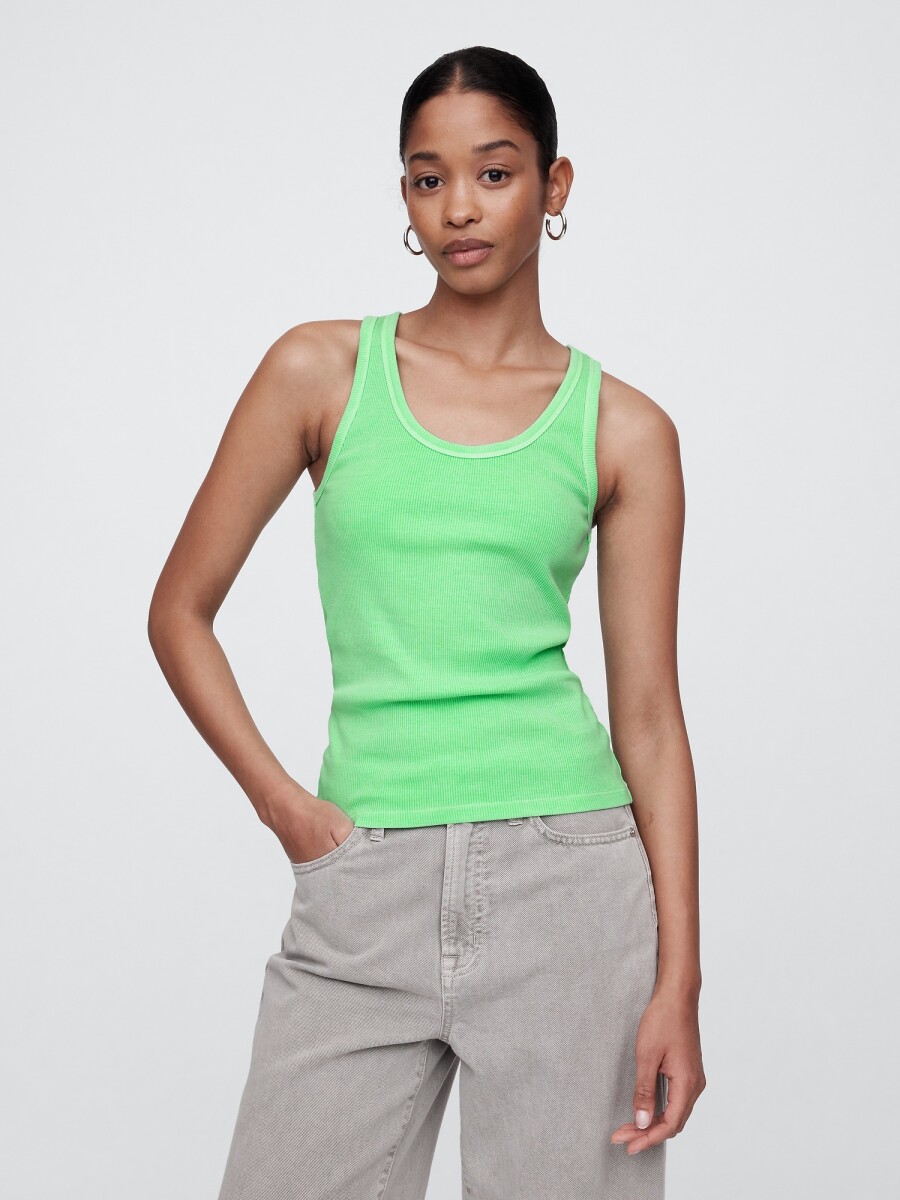 Musculosa Rib Mujer - Neon Lime Green 