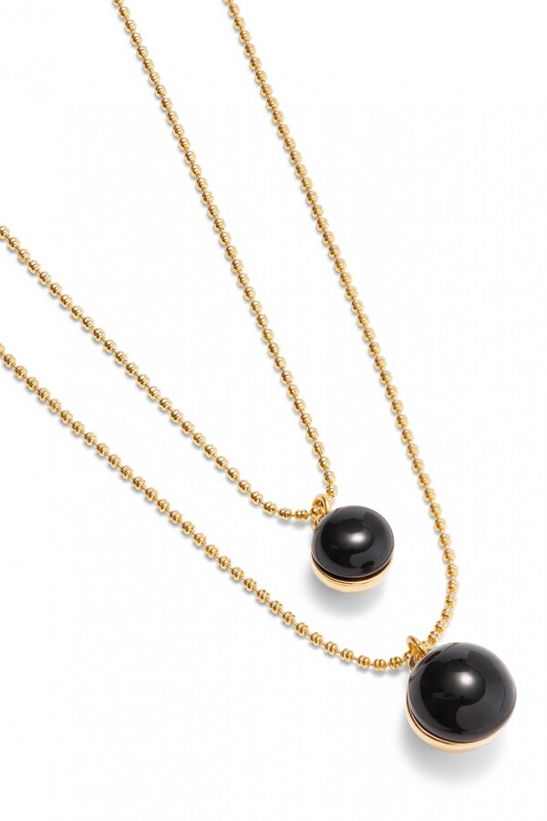 COLGANTE DE ALEACION DE METALES BAÑADO EN ORO 18K CON DOBLE CADENA Y CRISTALES DE MURANO NEGRO Colgante