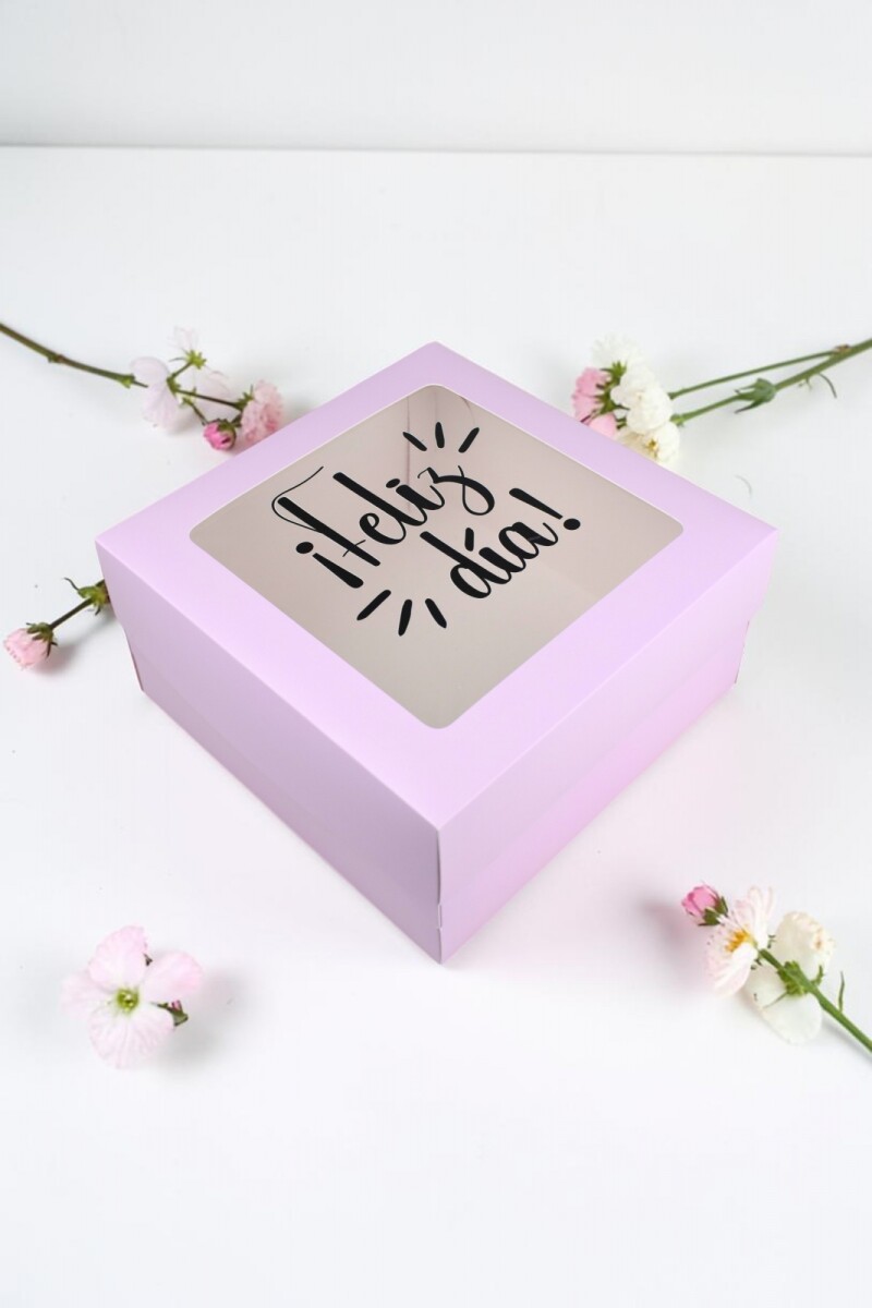 Caja 20x20x9,5 c/visor. - LILA - FELIZ DIA 
