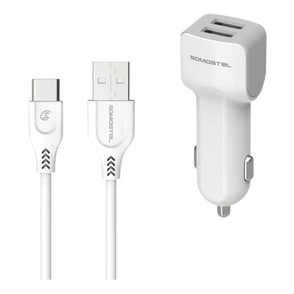 Cargador Auto Somostel Usb Doble + Cable Micro Tipo C Rapido Variante Entrada TipoC