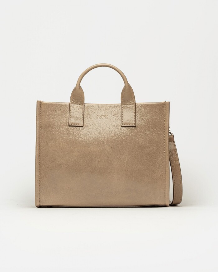 Cartera de mano Capri en cuero arrugado Taupe Niquel