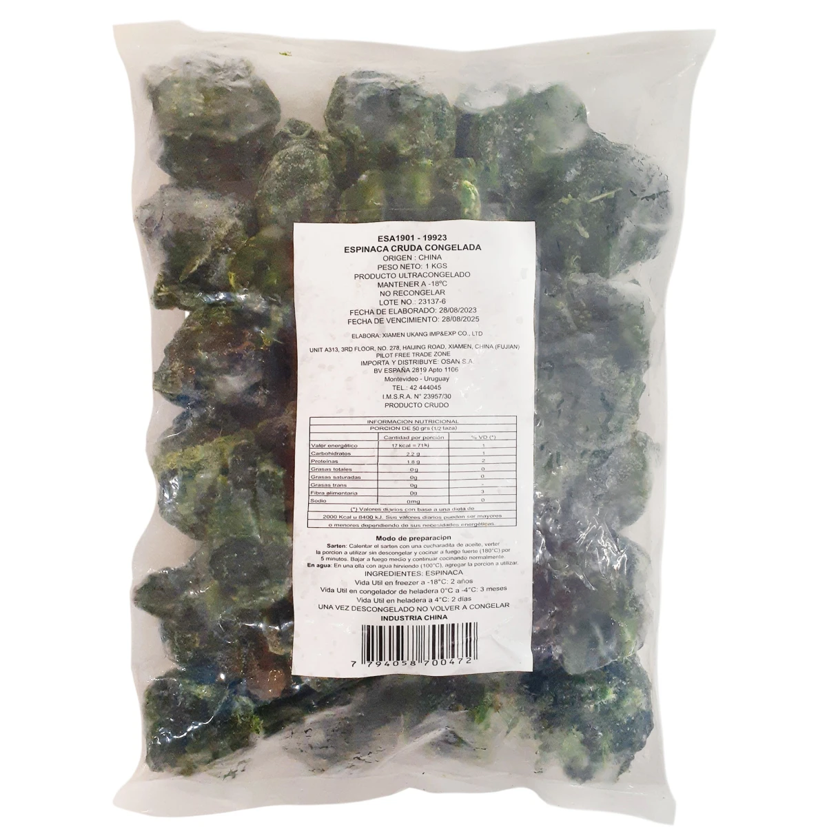 Espinaca en Hojas Artico 1 Kg 