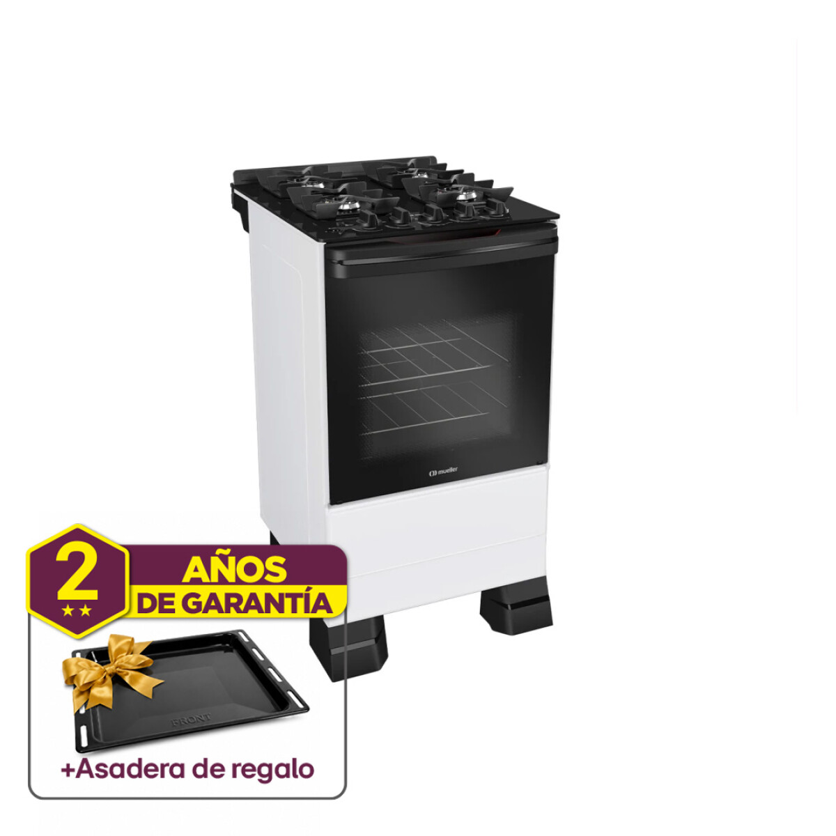 Cocina Mueller Piaccere 4h S/gas Mesada De Vidrio C/grill Electrico + Bandeja Blanca Pausada 