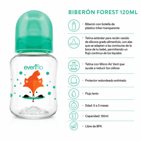 Mamadera Evenflo Forest Bebés 0-3M 120Ml Tetina Flujo Lento Turquesa