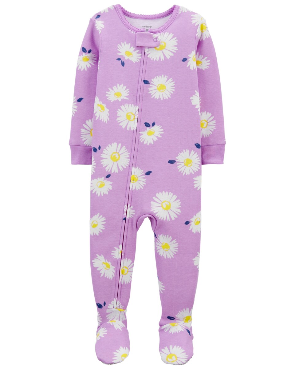 Pijama con Pies de Algodón Estampado de Girasoles 