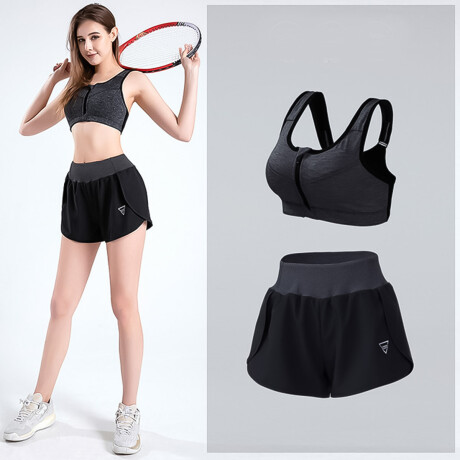 Conjunto Deportivo Dama X5 Top Calza Short Campera Negro