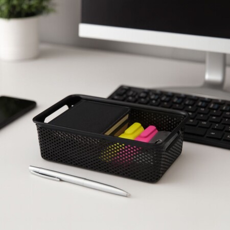 Canasto Cesto Organizador Calado 26x12x9cm Negro NEGRO