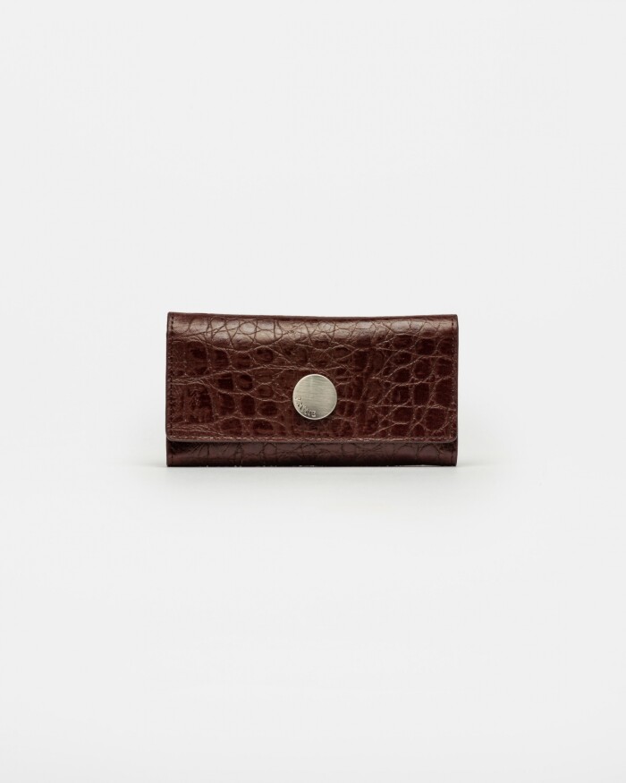 Billetera Cataluña En Cuero Grabado Croco Red Tabaco