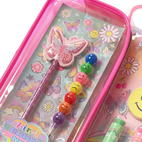 Set Papelería Arte Escolar c/Bolso Libreta Lápices Pegatinas Mariposa